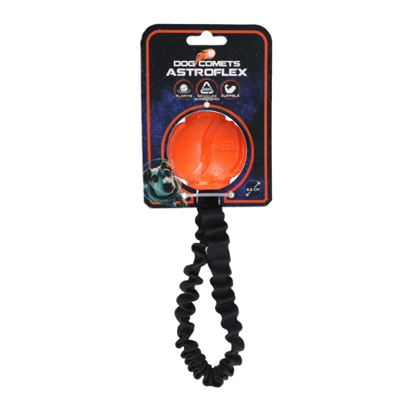 Psí míček s pružným páskem, Ø 65 x 220 mm, oranžový – Dog Comets AstroFlex