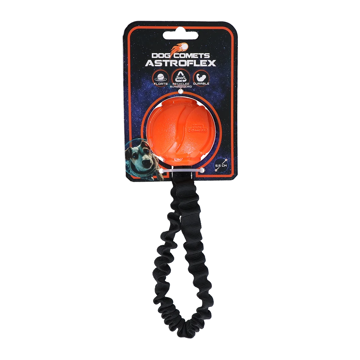 COME088B.png Psí míček s pružným páskem, Ø 65 x 220 mm, oranžový – Dog Comets AstroFlex - Obrázek 1