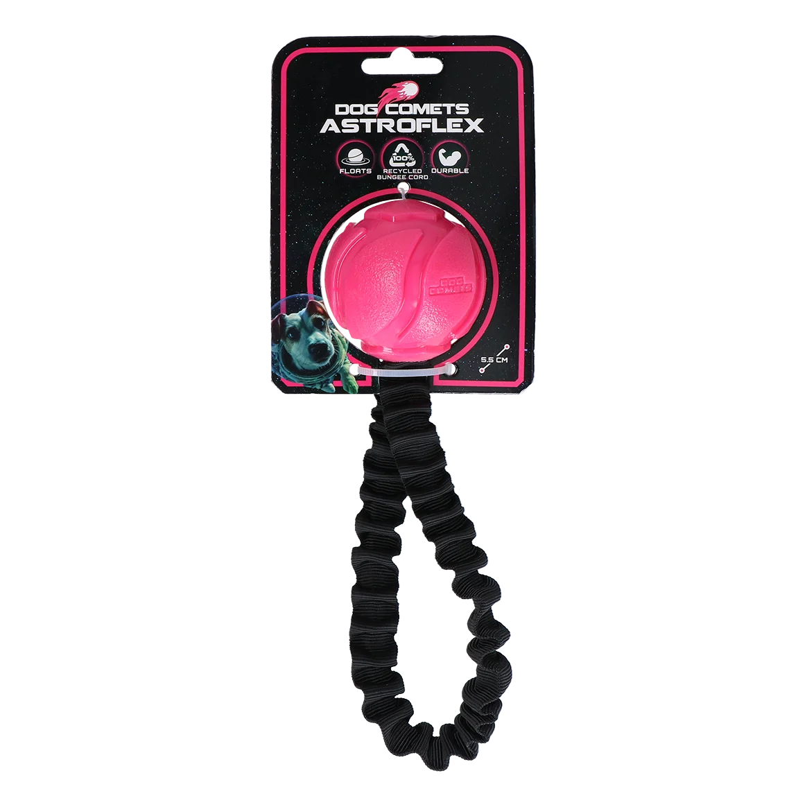 Míček pro psy s elastickým páskem, Ø 65 x 220 mm, růžový – Dog Comets AstroFlex - Obrázek 1