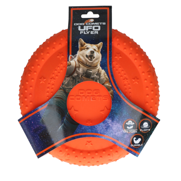 Plovoucí frisbee pro psy z pěnové gumy TPR, oranžové, M – Dog Comets UFO Flyer