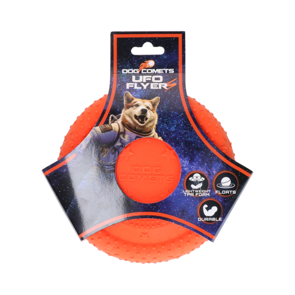 Plovoucí frisbee pro psy z pěnové gumy TPR, oranžové, S – Dog Comets UFO Flyer