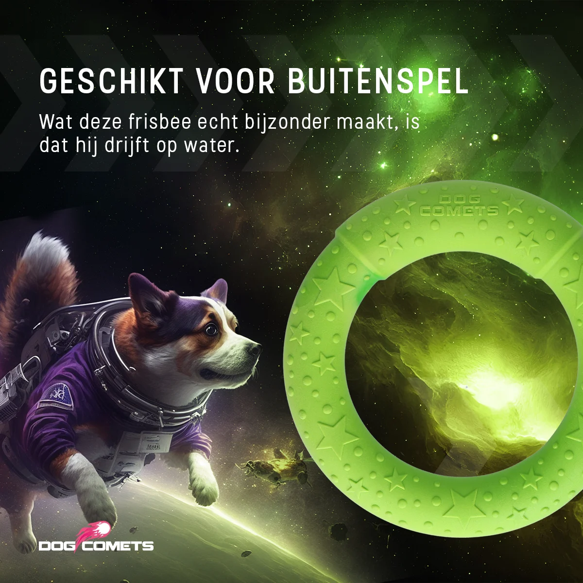 Aportovací kruh pro psy z pěnové gumy, plovoucí, zelený M, Ø 19 cm – Dog Comets UFO Ring - Obrázek 5