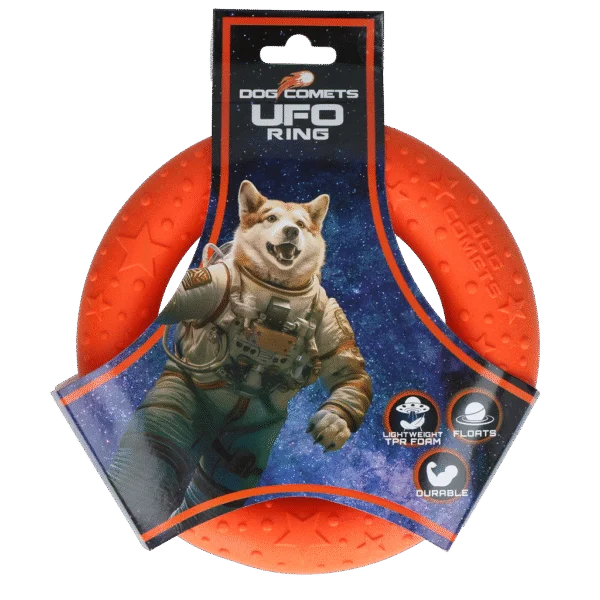 Házecí kroužek pro psy z pěnové gumy, plovoucí, oranžový M, Ø 19 cm – Dog Comets UFO Ring