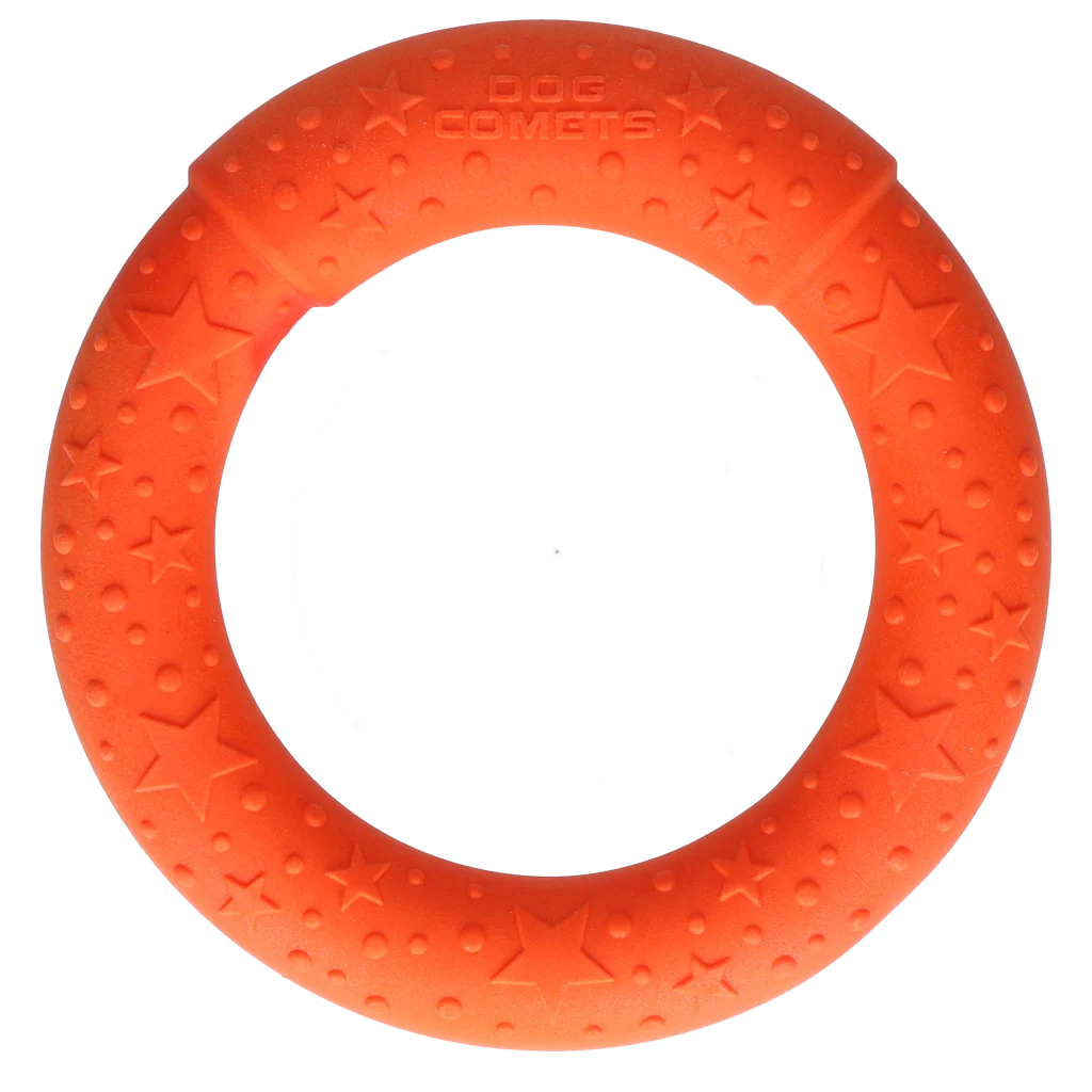 Házecí kroužek pro psy z pěnové gumy, plovoucí, oranžový M, Ø 19 cm – Dog Comets UFO Ring - Obrázek 3