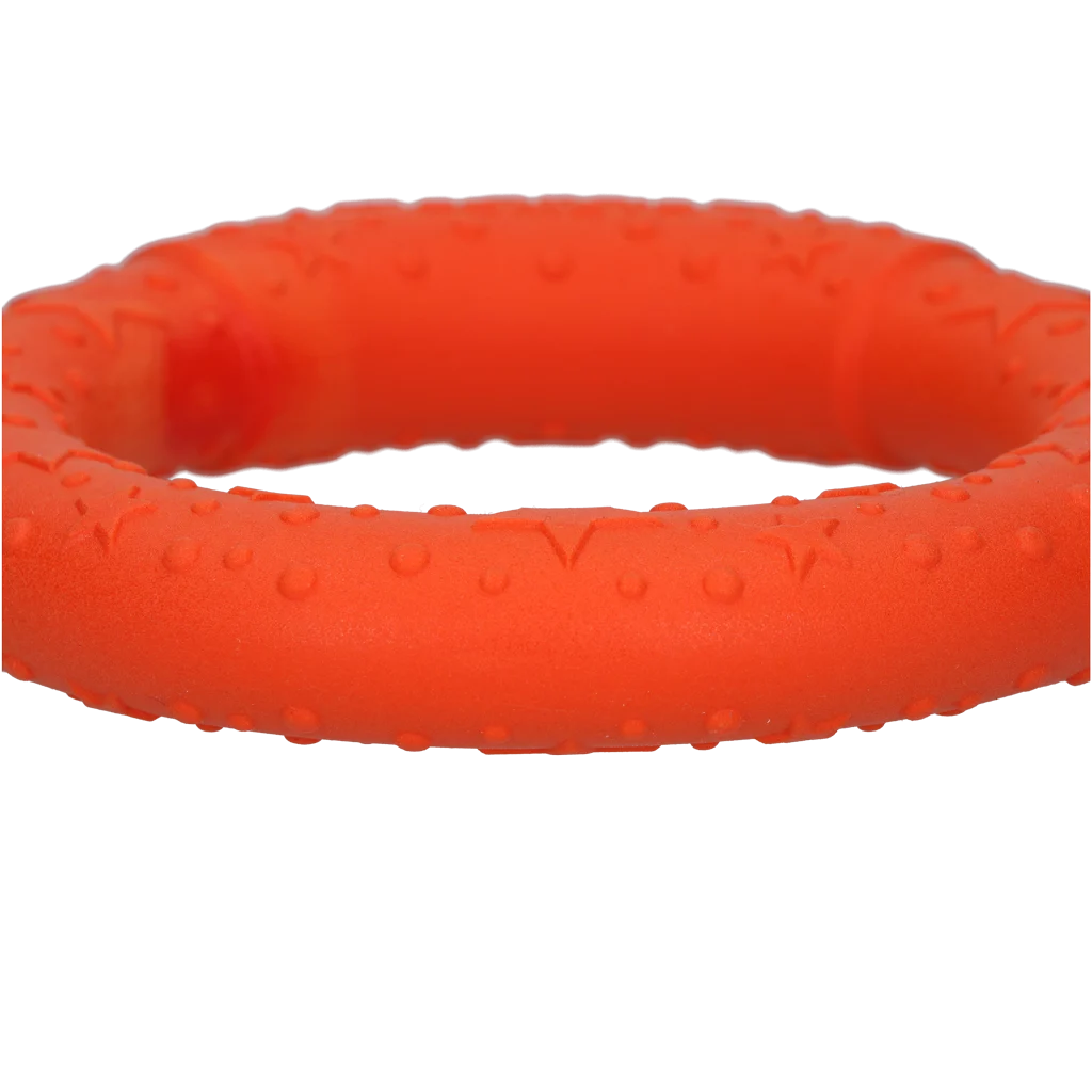 Házecí kroužek pro psy z pěnové gumy, plovoucí, oranžový M, Ø 19 cm – Dog Comets UFO Ring - Obrázek 4