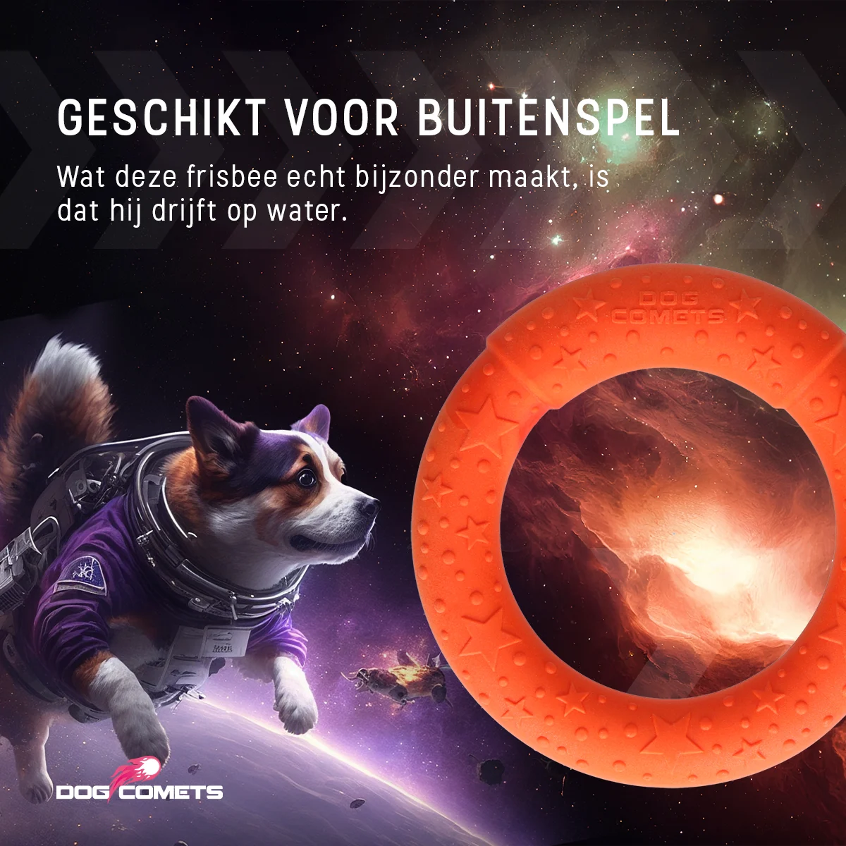 Házecí kroužek pro psy z pěnové gumy, plovoucí, oranžový M, Ø 19 cm – Dog Comets UFO Ring - Obrázek 5