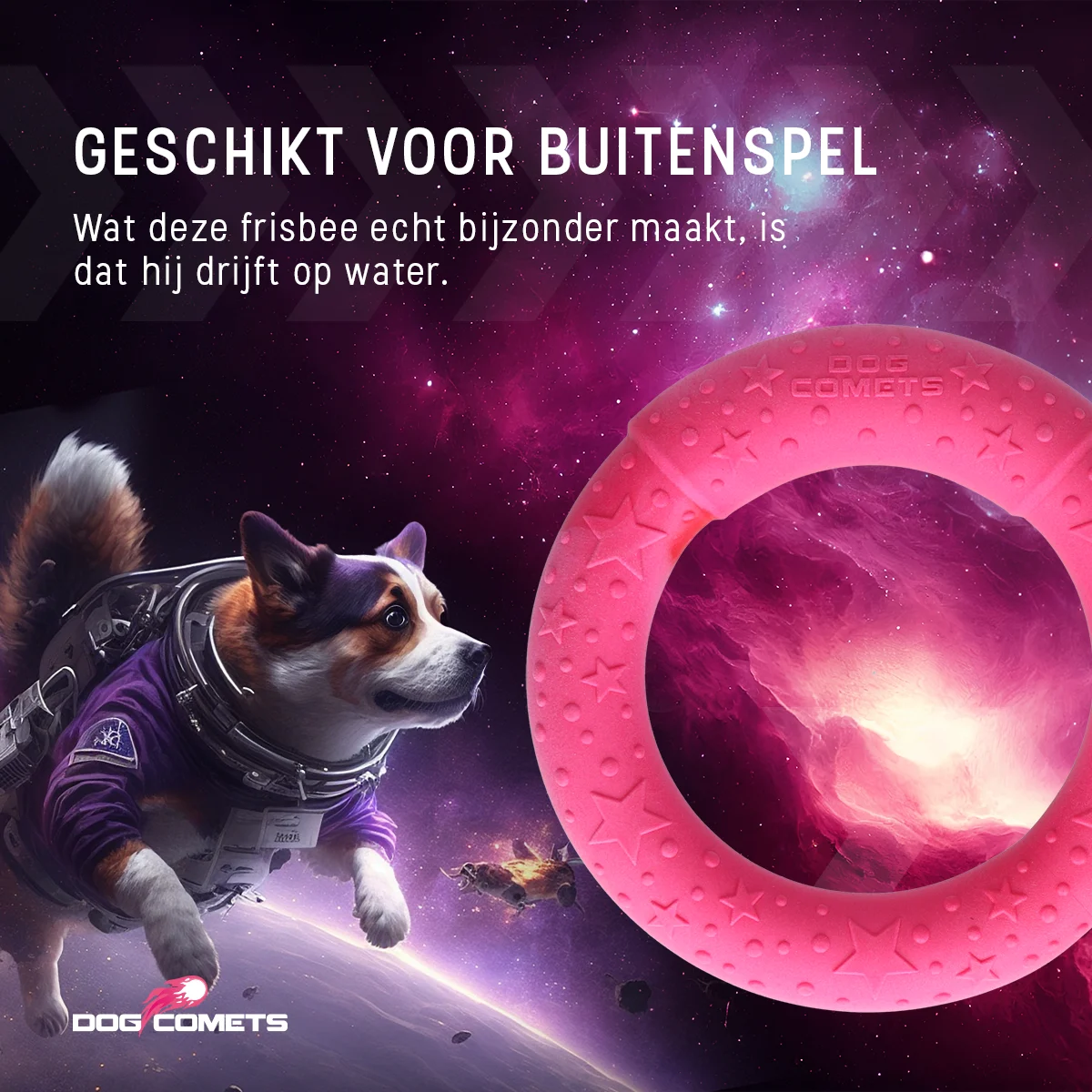Plovoucí aportovací kruh pro psy z pěnové gumy, růžový M, Ø 19 cm – Dog Comets UFO Ring - Obrázek 5