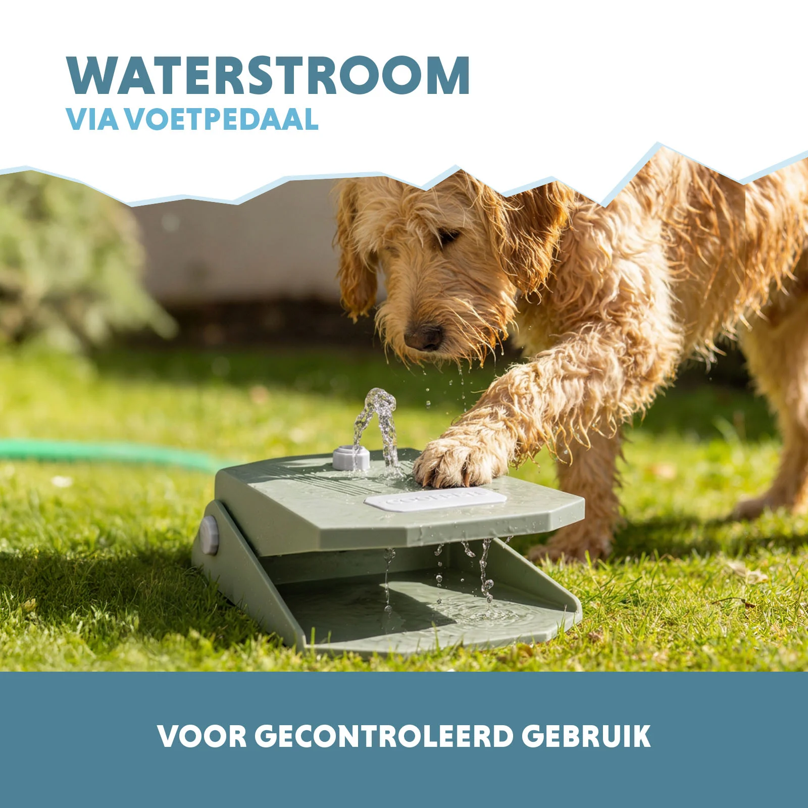 Fontána na vodu s nožním pedálem a přípojkou na zahradní hadici, olivově zelená – Coolpets Splash Water Fountain - Obrázek 4