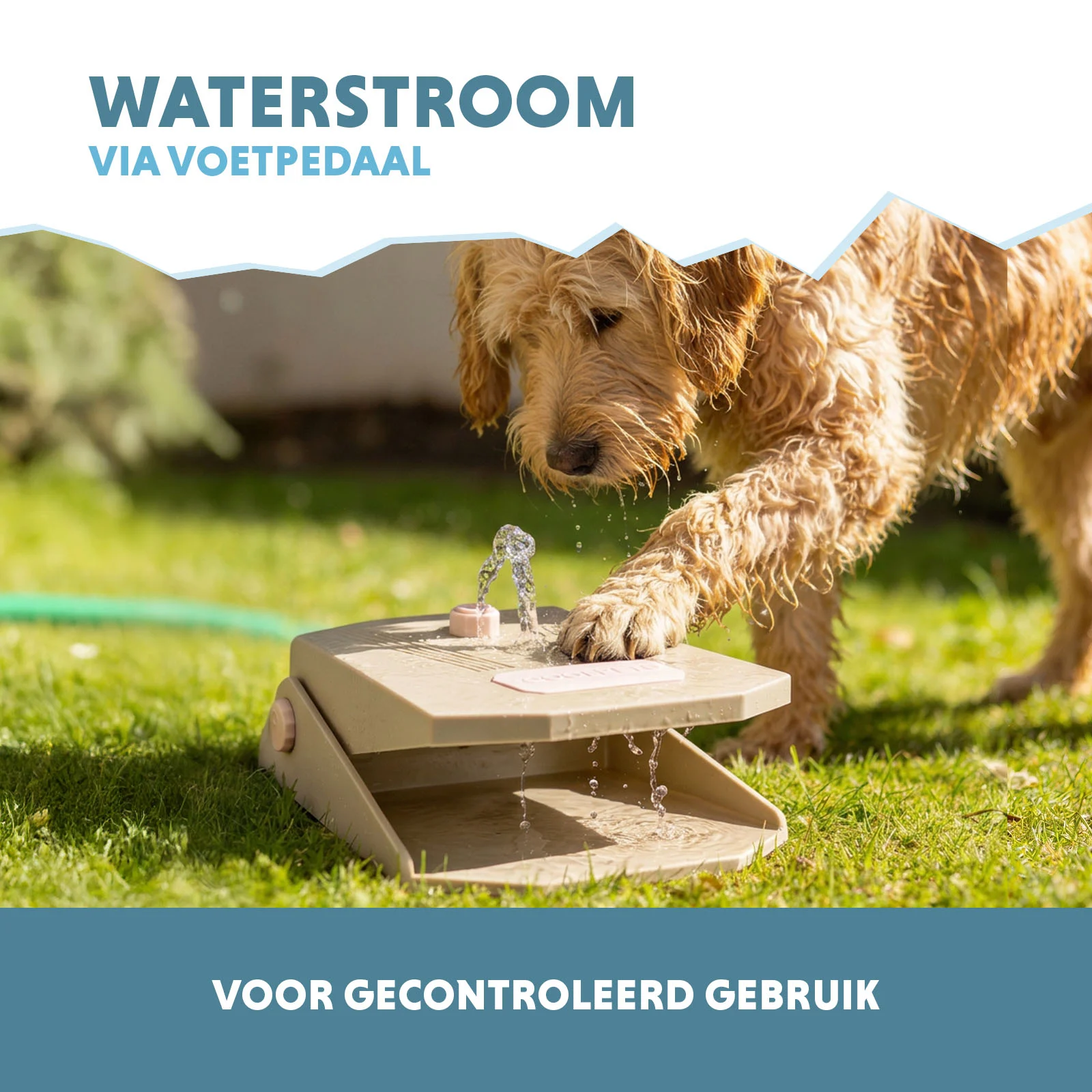 Vodní fontána s nožním pedálem a připojením k zahradní hadici, béžová – Coolpets Splash Water Fountain - Obrázek 4