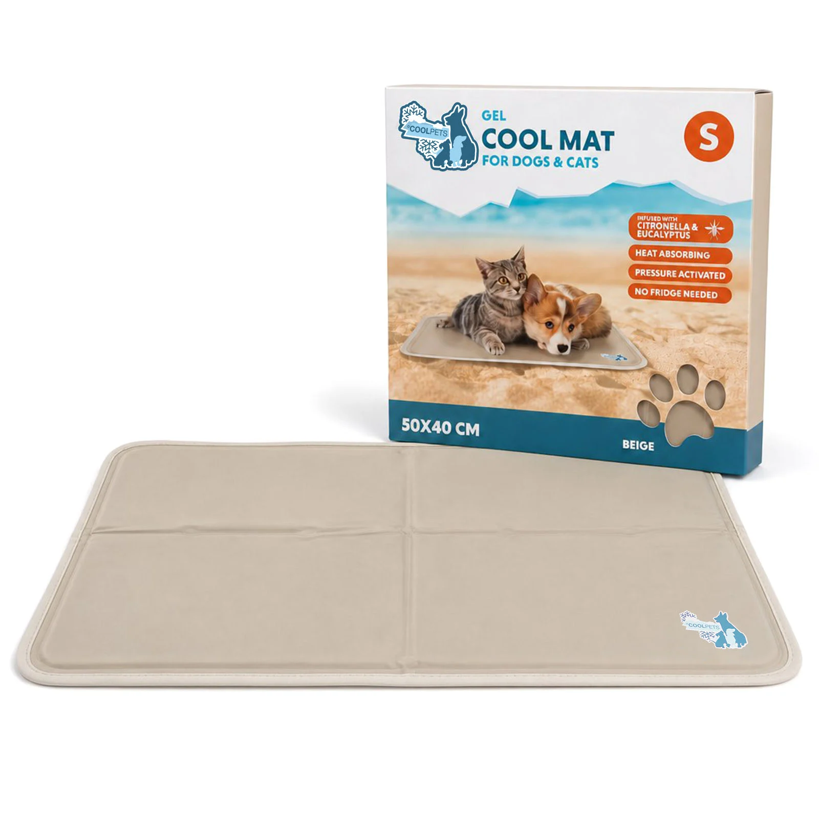 COOL0263S_00.jpg Chladicí podložka pro psy s pevným gelem, béžová, S 50 x 40 cm – Coolpets Gel Cooling Mat - Obrázek 1
