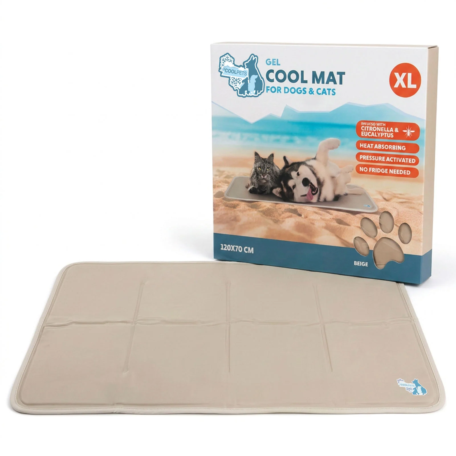 Chladicí podložka pro psy s pevným gelem, béžová, XL 120 x 70 cm – Coolpets Gel Cooling Mat - Obrázek 1