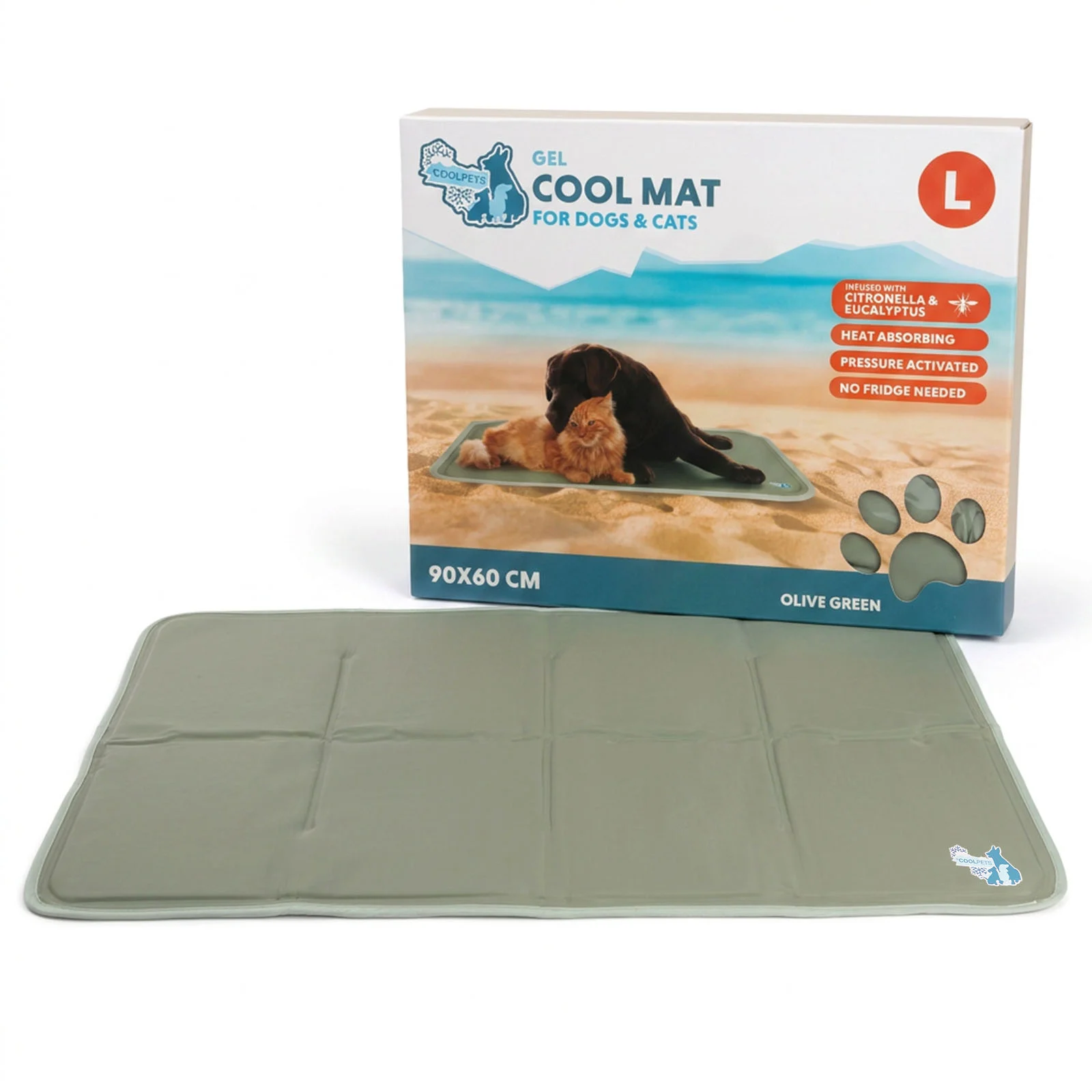 Chladicí podložka pro psy s pevným gelem, olivově zelená, L 90 x 60 cm – Coolpets Gel Cooling Mat - Obrázek 1