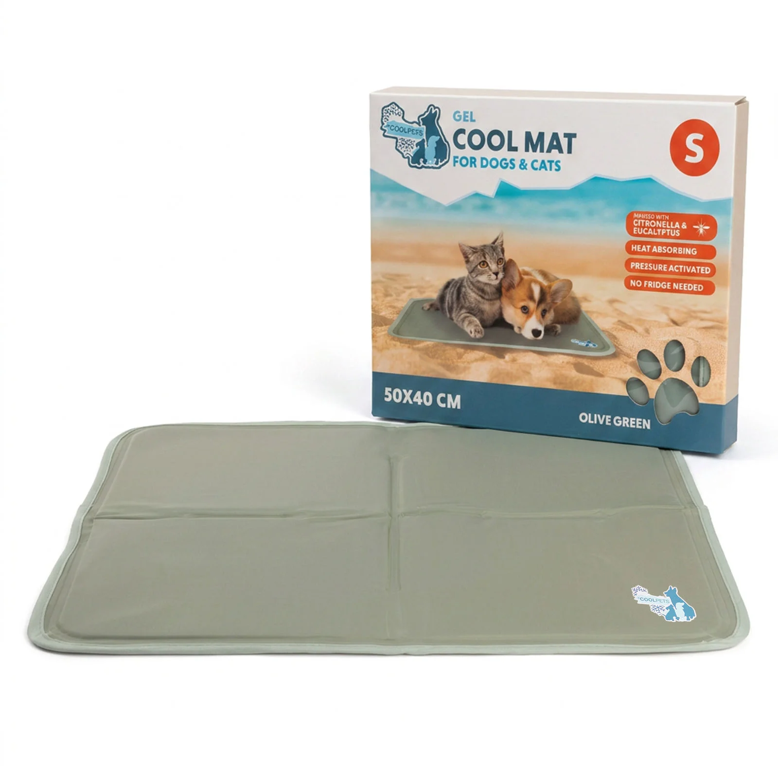 Chladicí podložka pro psy s tuhou gelovou náplní, olivově zelená, S 50 x 40 cm – Coolpets Gel Cooling Mat - Obrázek 1