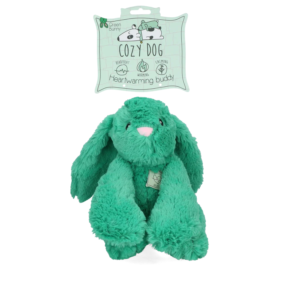 COZY001C.png Plyšový králíček pro psy s tlukotem srdce a ohřívacím sáčkem, zelený, 30 x 20 cm – Cozy Dog Bunny - Obrázek 1