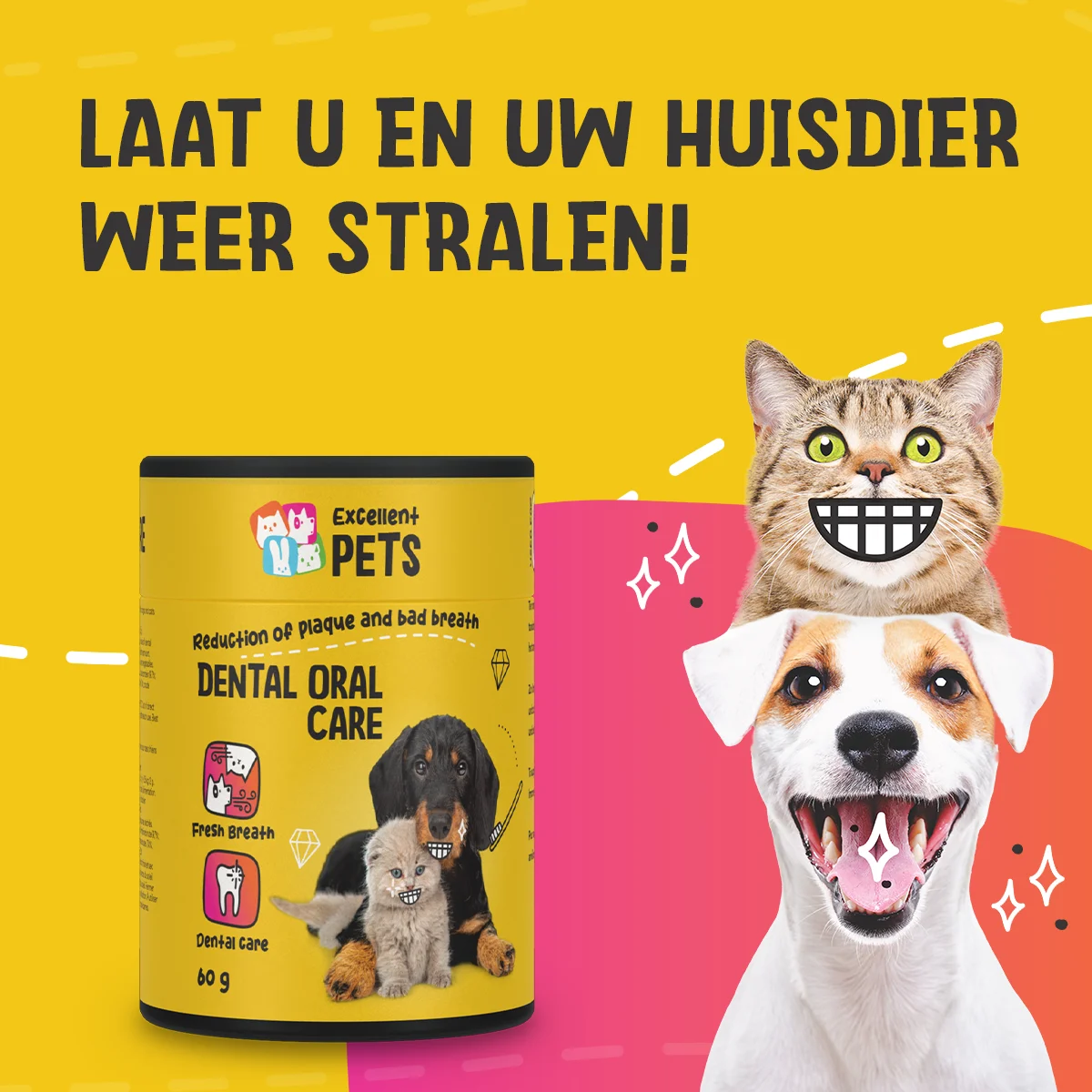 Prášek na podporu péče o chrup pro psy a kočky, 140 g – Excellent Pets Dental Oral Care - Obrázek 4