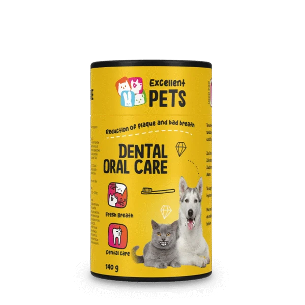 Prášek na podporu péče o chrup pro psy a kočky, 140 g – Excellent Pets Dental Oral Care