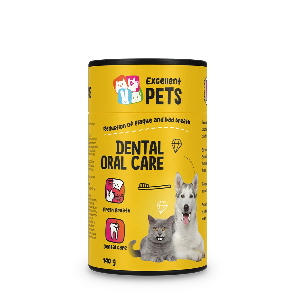 Prášek na podporu péče o chrup pro psy a kočky, 140 g – Excellent Pets Dental Oral Care - Obrázek 1