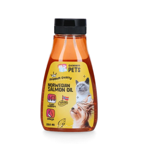 Norský lososový olej pro psy a kočky, 250 ml v lahvičce s dávkovacím uzávěrem – Excellent Pets Norwegian Salmon Oil