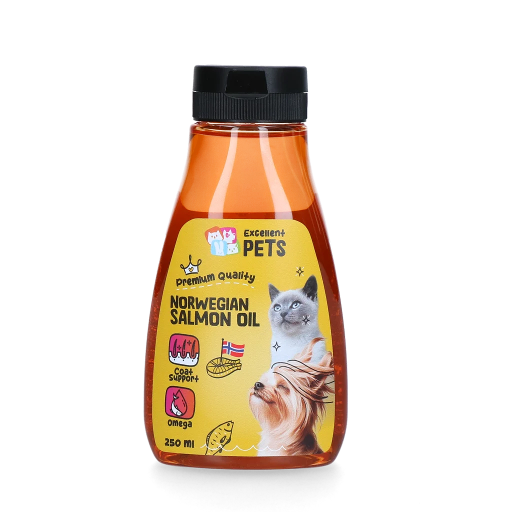 DOGF0250N.png Norský lososový olej pro psy a kočky, 250 ml v lahvičce s dávkovacím uzávěrem – Excellent Pets Norwegian Salmon Oil - Obrázek 1