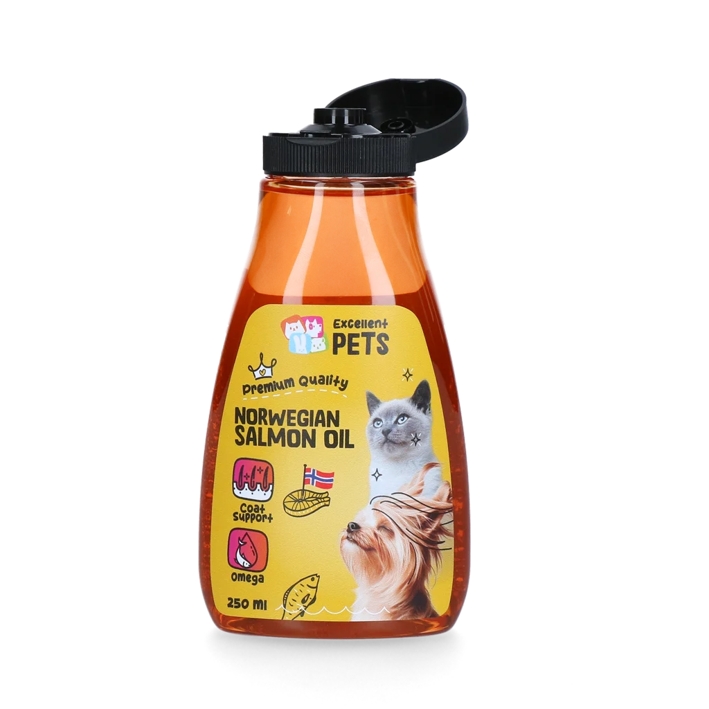 Norský lososový olej pro psy a kočky, 250 ml v lahvičce s dávkovacím uzávěrem – Excellent Pets Norwegian Salmon Oil - Obrázek 2
