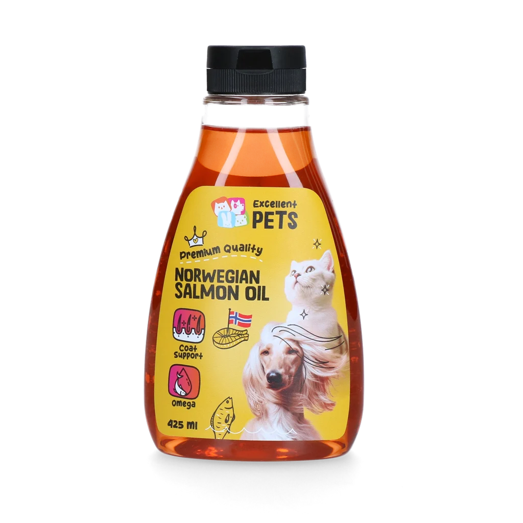 Lososový olej z Norska pro psy a kočky, 425 ml v mačkací lahvi – Excellent Pets Norwegian Salmon Oil - Obrázek 1
