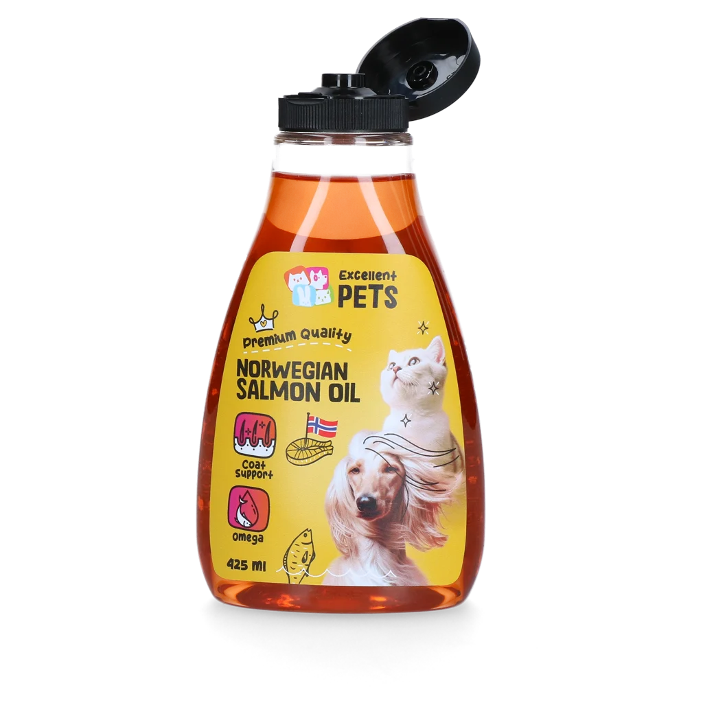 Lososový olej z Norska pro psy a kočky, 425 ml v mačkací lahvi – Excellent Pets Norwegian Salmon Oil - Obrázek 2