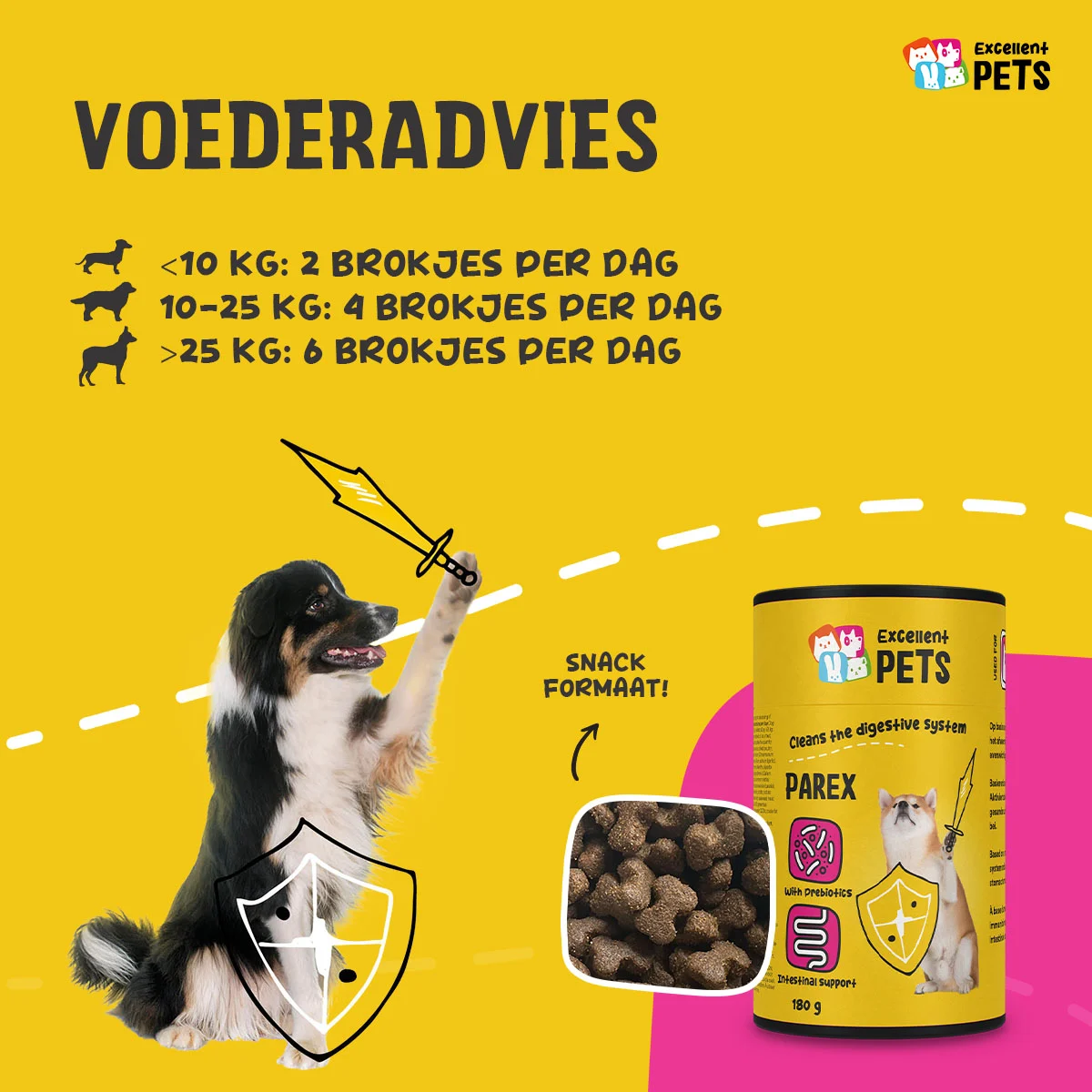 Doplněk stravy pro psy s prebiotiky ve formě granulí, 180 g – Excellent Pets Dog Parex - Obrázek 2