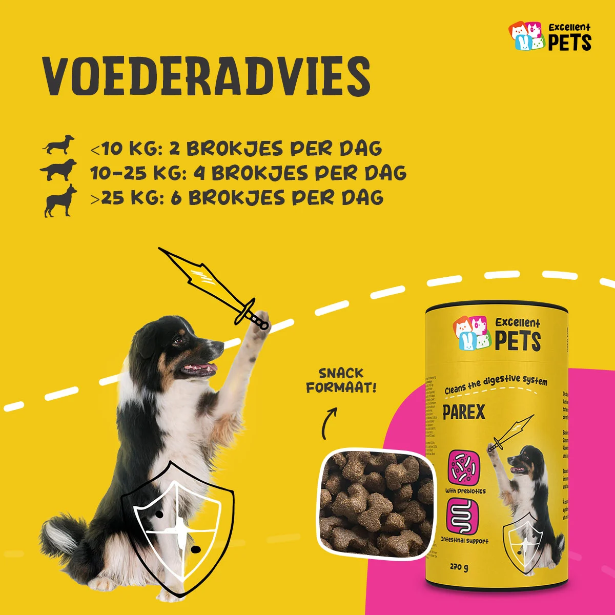 Doplněk stravy pro psy s prebiotiky ve formě granulí, 270 g – Excellent Pets Dog Parex - Obrázek 2