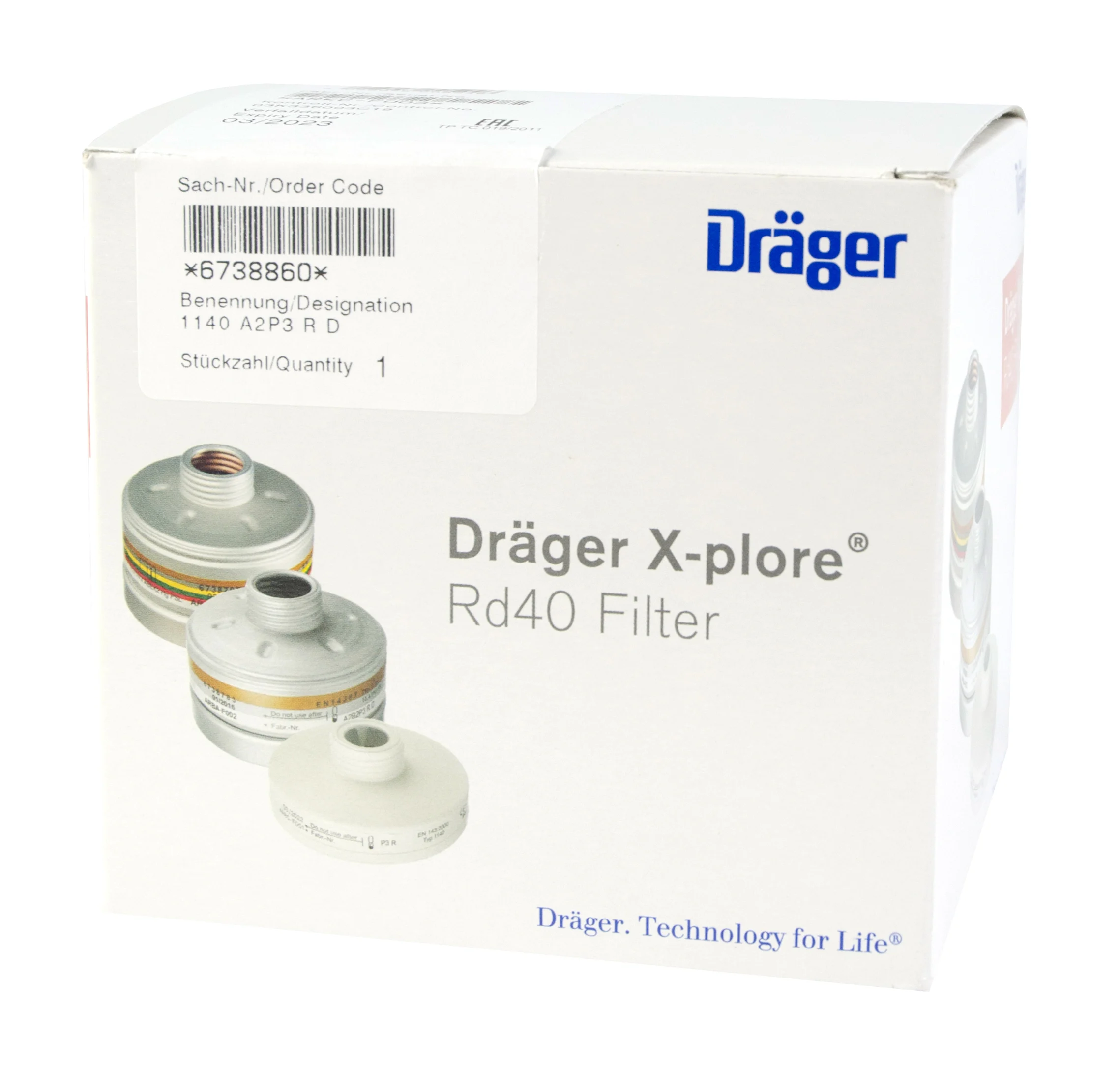 Filtr do masky A2-P3 se závitovým připojením RD40 – Dräger Filter RD 40 A2-P3 - Obrázek 2