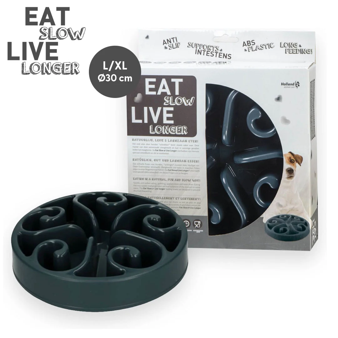 EATS005_01.jpg Protihltací miska pro psy se spirálovým vzorem, L 30 x 7 cm, šedá – Eat Slow Live Longer Original - Obrázek 1