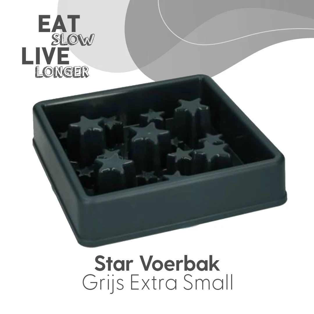 Protihltací miska pro psy s hvězdicovým vzorem, XS 14 cm, šedá – Eat Slow Live Longer Star - Obrázek 2