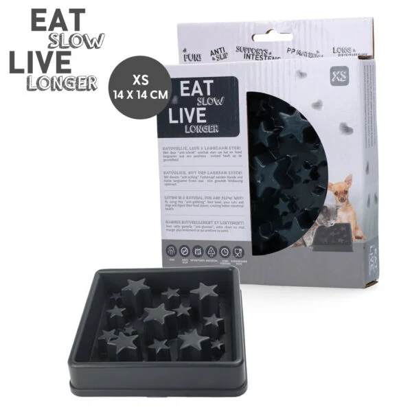 Protihltací miska pro psy s hvězdicovým vzorem, XS 14 cm, šedá – Eat Slow Live Longer Star