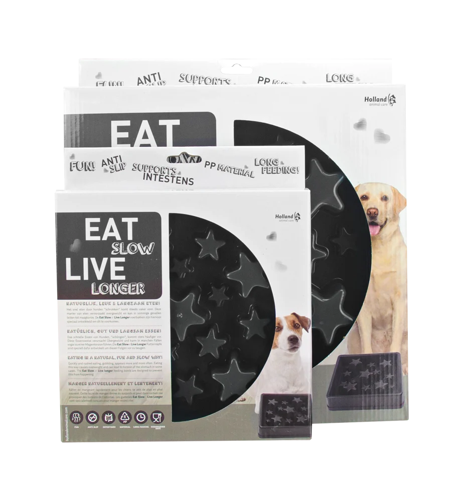 Protihltací miska pro psy s hvězdicovým vzorem, L 30 cm, šedá – Eat Slow Live Longer Star - Obrázek 2