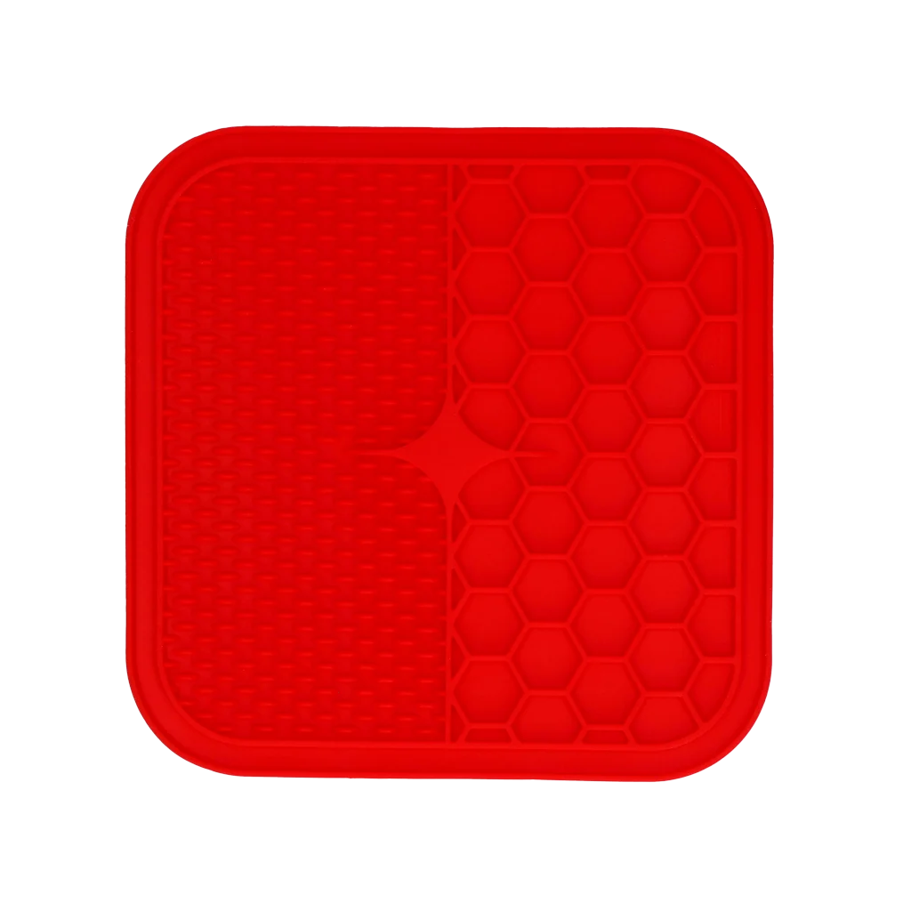 Lízací podložka pro psy se 2 vzory a přísavkami, 21 x 21 cm, červená – Eat Slow Live Longer Lick Mat Duo M - Obrázek 2