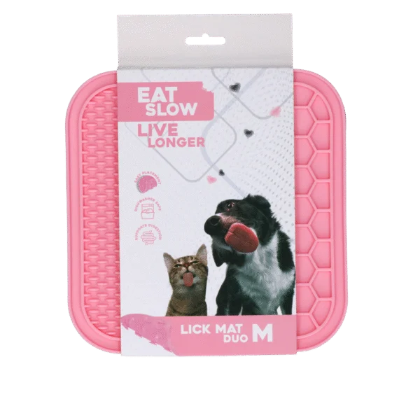 Lízací podložka pro psy se 2 vzory a přísavkami, 21 x 21 cm, růžová – Eat Slow Live Longer Lick Mat Duo M