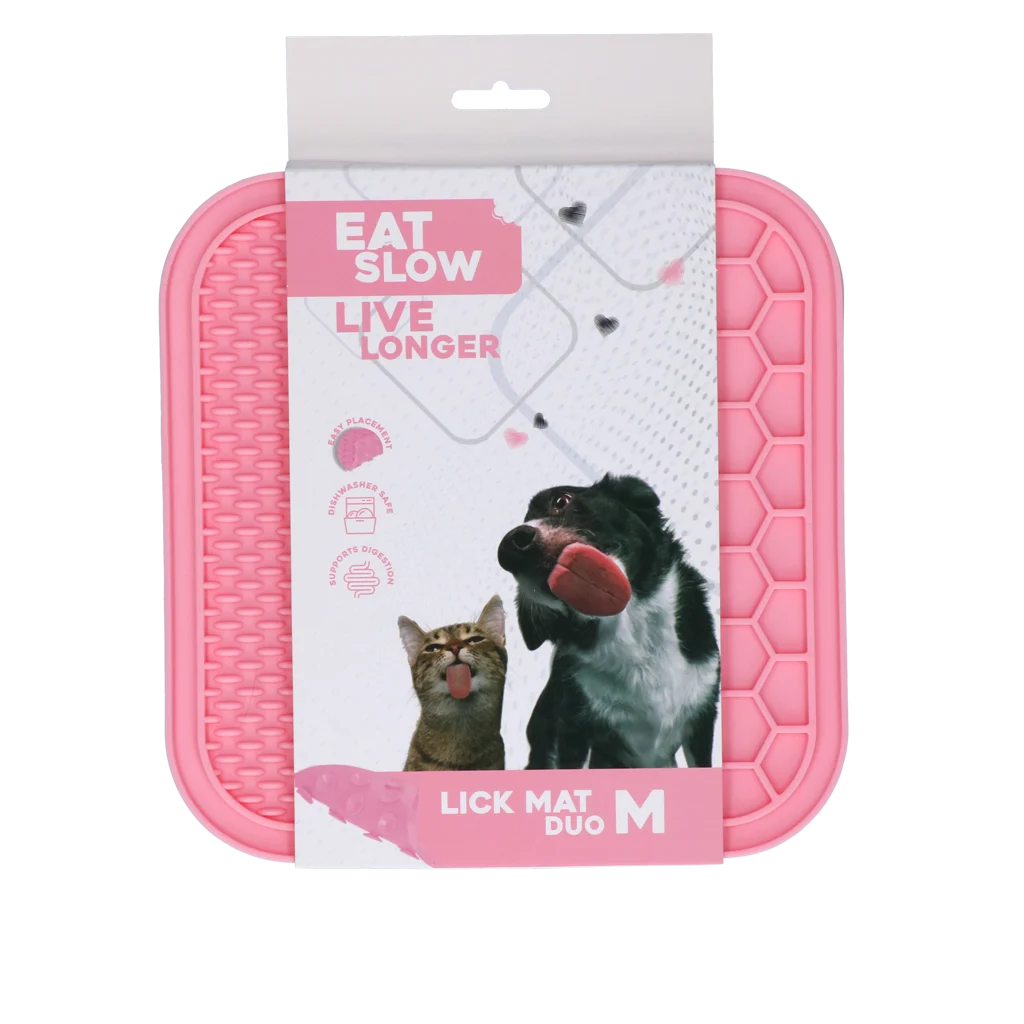 Lízací podložka pro psy se 2 vzory a přísavkami, 21 x 21 cm, růžová – Eat Slow Live Longer Lick Mat Duo M - Obrázek 1