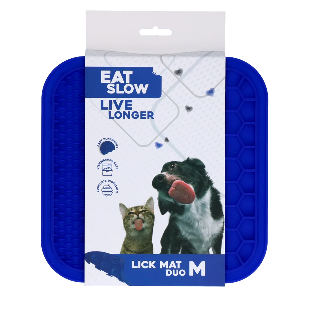 Lízací podložka pro psy s výstupky a buněčnou strukturou, 21 x 21 cm, modrá – Eat Slow Live Longer Lick Mat Duo M - Obrázek 1