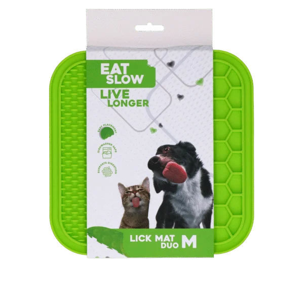 Lízací podložka pro psy s výstupky a pláství, 21 x 21 cm, zelená – Eat Slow Live Longer Lick Mat Duo M