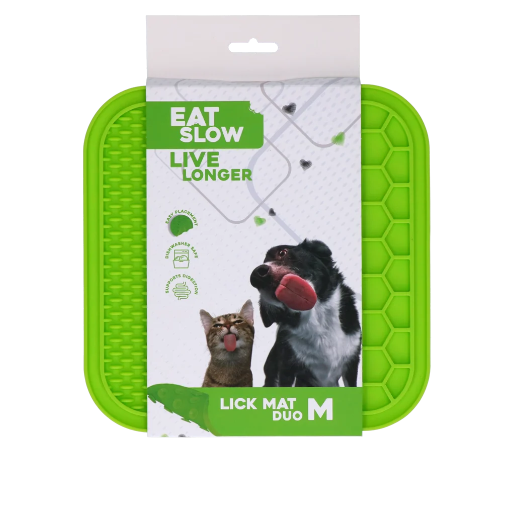Lízací podložka pro psy s výstupky a pláství, 21 x 21 cm, zelená – Eat Slow Live Longer Lick Mat Duo M - Obrázek 1