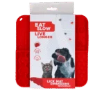 Lízací podložka pro psy se 4 vzory a přísavkami, 21 x 21 cm, červená – Eat Slow Live Longer Lick Mat Dimensions Rectangle