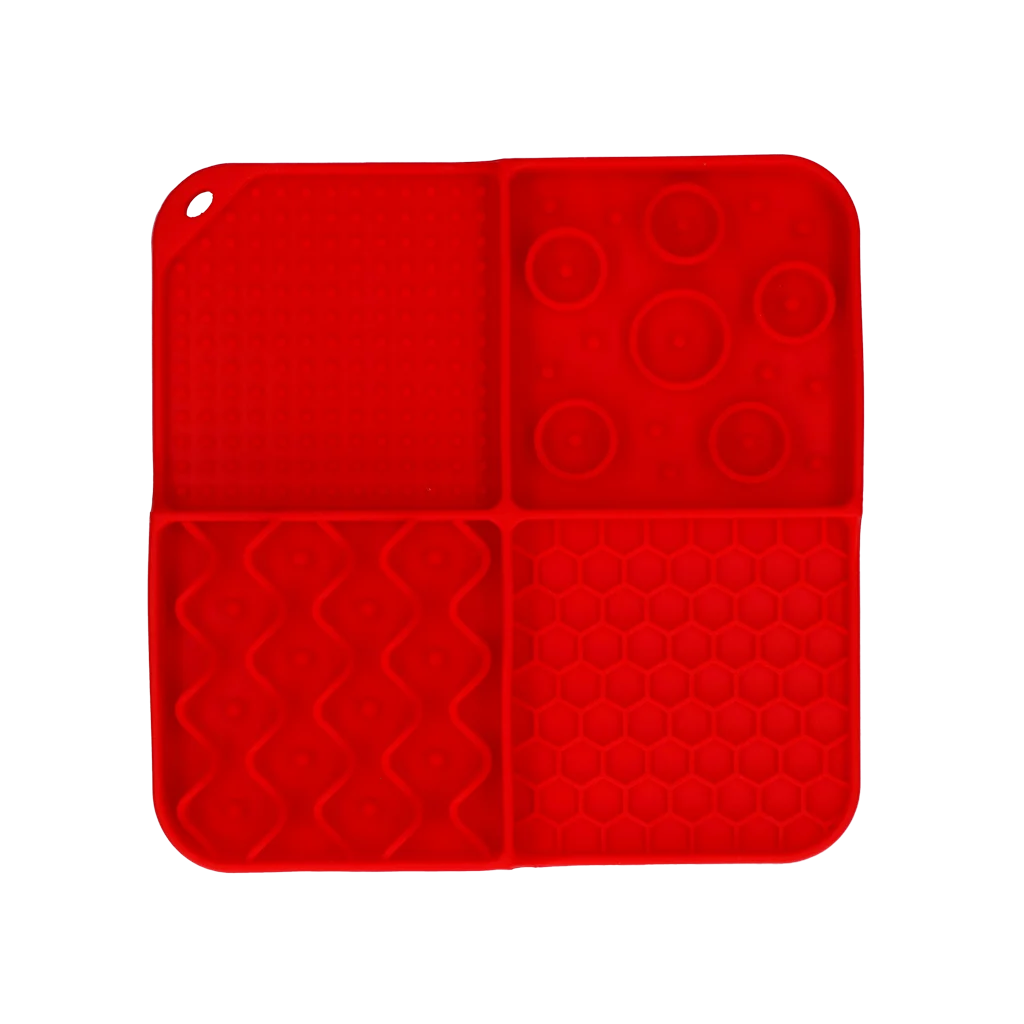 Lízací podložka pro psy se 4 vzory a přísavkami, 21 x 21 cm, červená – Eat Slow Live Longer Lick Mat Dimensions Rectangle - Obrázek 2