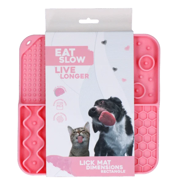 Lízací podložka pro psy se 4 vzory a přísavkami, 21 x 21 cm, růžová – Eat Slow Live Longer Lick Mat Dimensions Rectangle