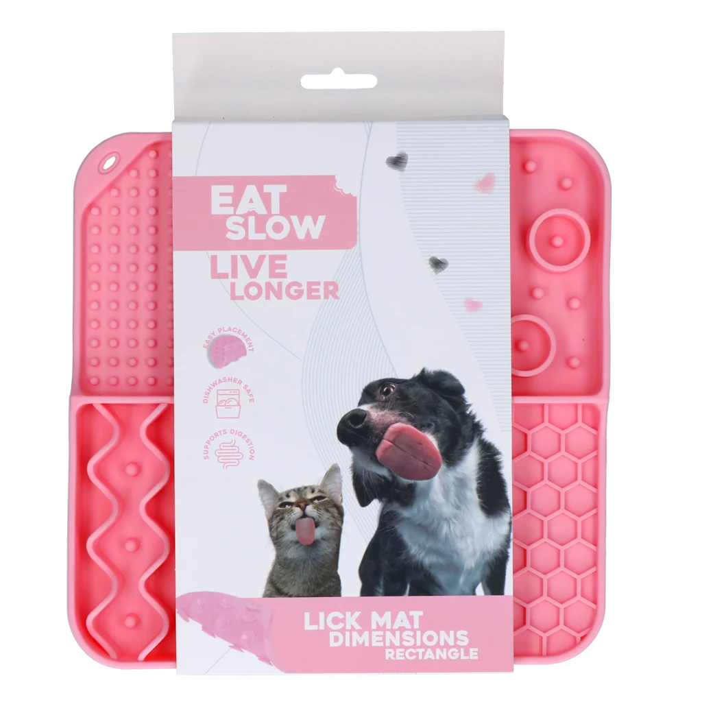 Lízací podložka pro psy se 4 vzory a přísavkami, 21 x 21 cm, růžová – Eat Slow Live Longer Lick Mat Dimensions Rectangle - Obrázek 1