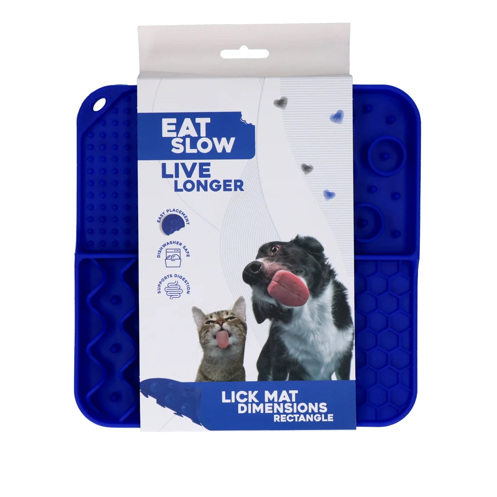 Podložka na lízání pro psy se 4 vzory a přísavkami, 21 x 21 cm, modrá – Eat Slow Live Longer Lick Mat Dimensions Rectangle - Obrázek 1