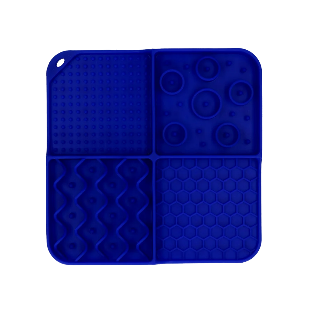 Podložka na lízání pro psy se 4 vzory a přísavkami, 21 x 21 cm, modrá – Eat Slow Live Longer Lick Mat Dimensions Rectangle - Obrázek 2