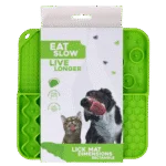 Lízací podložka pro psy se 4 vzory a přísavkami, 21 x 21 cm, zelená – Eat Slow Live Longer Lick Mat Dimensions Rectangle