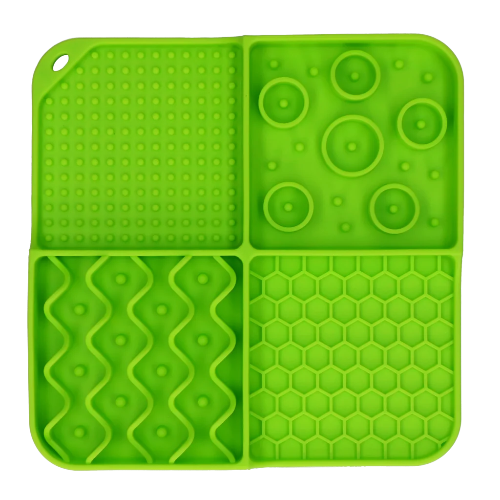 Lízací podložka pro psy se 4 vzory a přísavkami, 21 x 21 cm, zelená – Eat Slow Live Longer Lick Mat Dimensions Rectangle - Obrázek 2