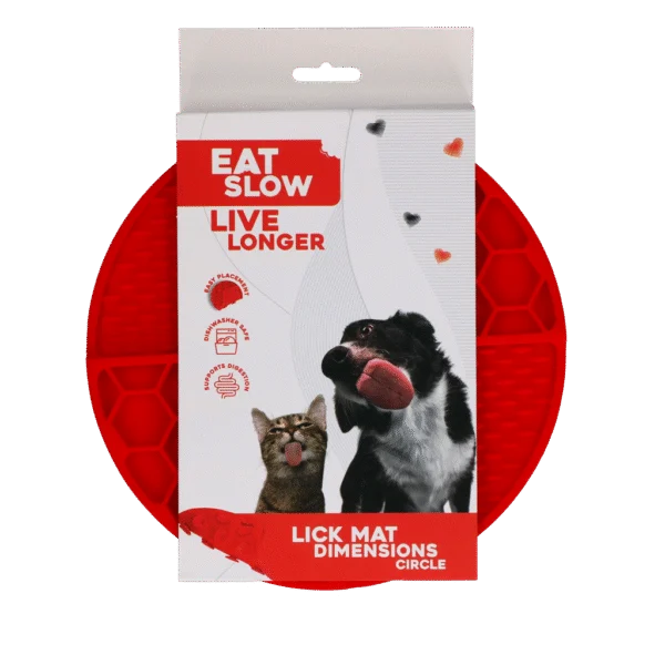 Kulatá lízací podložka s hlubokými prohlubněmi, červená, ø 21 cm – Eat Slow Live Longer Lick Mat Dimensions Circle