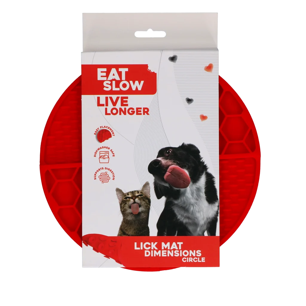 Kulatá lízací podložka s hlubokými prohlubněmi, červená, ø 21 cm – Eat Slow Live Longer Lick Mat Dimensions Circle - Obrázek 1