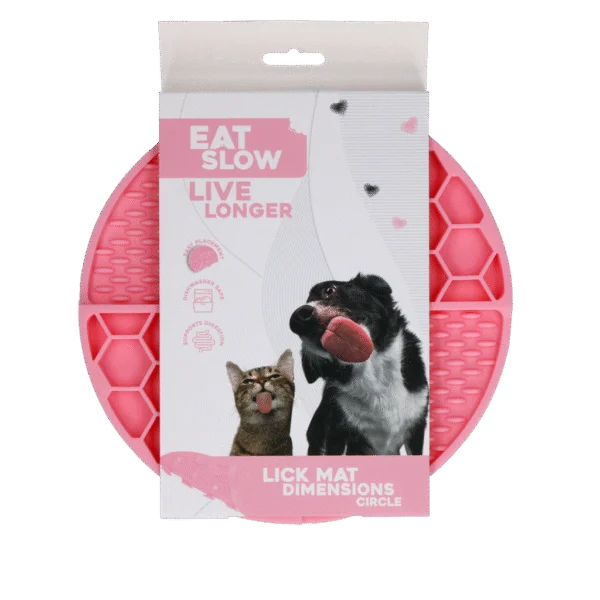 Kulatá lízací podložka s hlubokými přihrádkami, růžová, ø 21 cm – Eat Slow Live Longer Lick Mat Dimensions Circle
